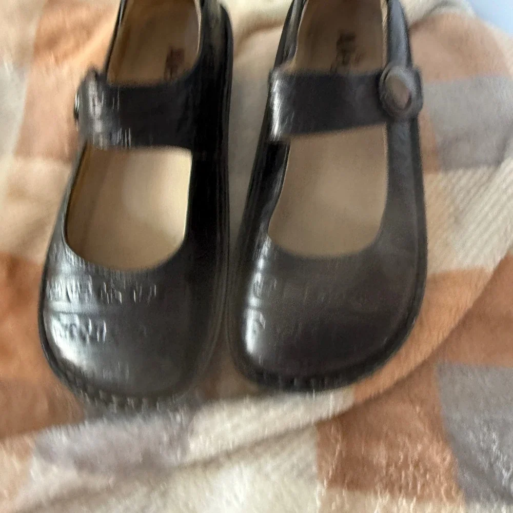 Alegria Paloma‎ Black Leather Embossed Mary Jane Shoes Women Comfort 36 US 6